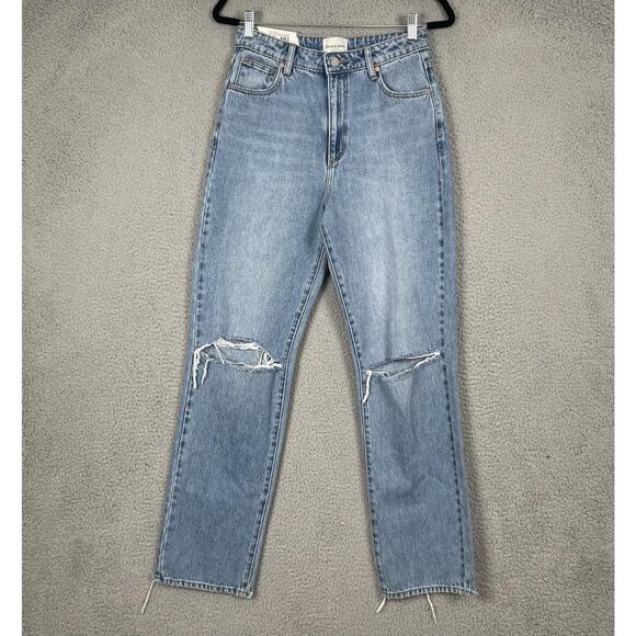 Abrand Jeans Womens 28 Blue A 94 High Straight Sylvie Rip Distressed Denim Pants - Picture 1 of 16